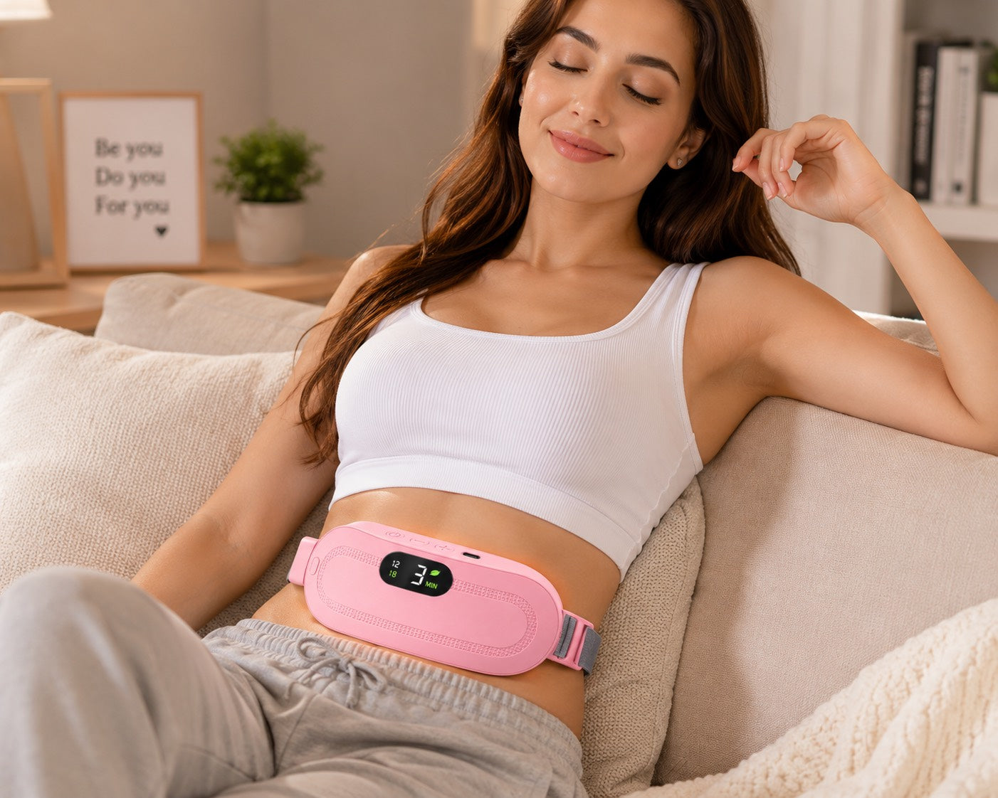 Warm Palace Portable Heating Belt – Rechargeable Menstrual Cramp Relief Pad with Heat & Vibration Massage.